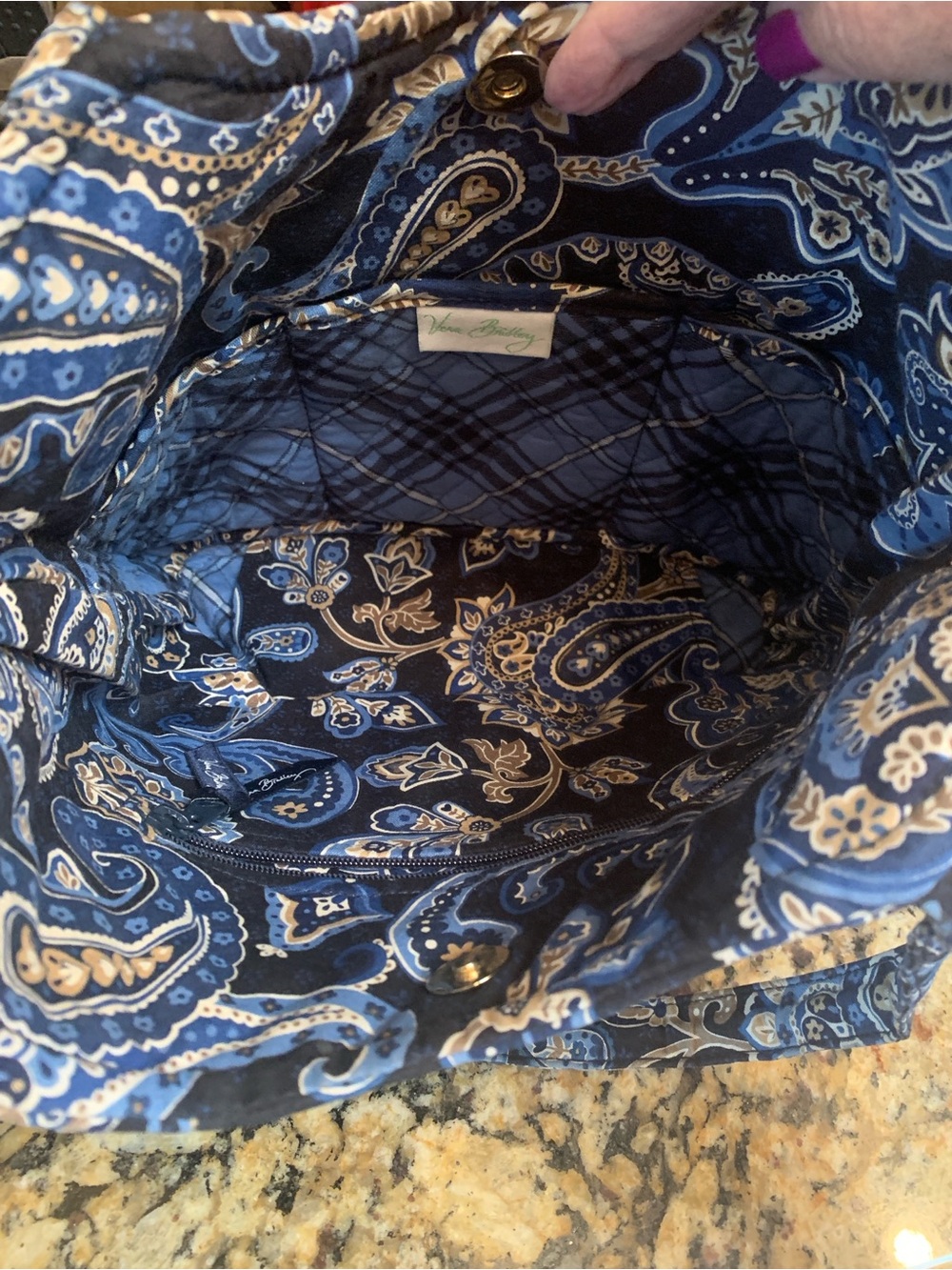 Vera Bradley Retired Windsor Navy Blue Paisley Quilted Tote - Picture 8 of 10